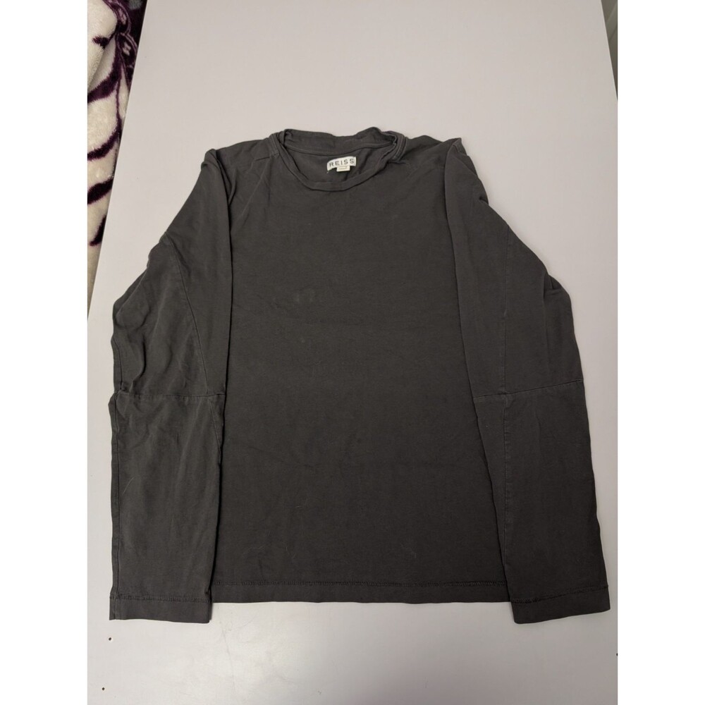 REISS Lockhaven Mens M Gray Long Sleeve Crewneck Cotton T-Shirt Drop Shoulder